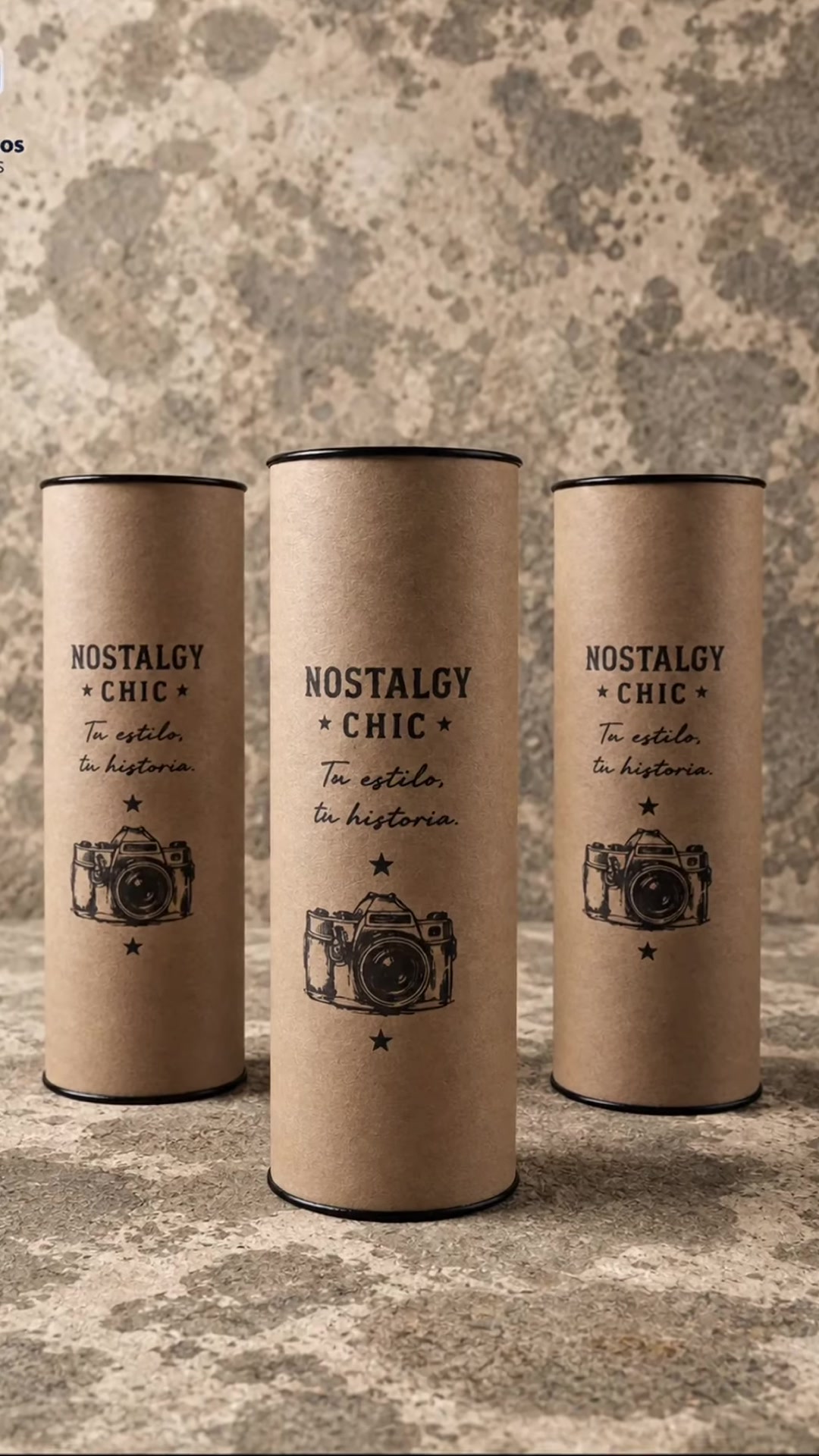 Tres tubos para remeras ploteados en papel kraft marrón para Nostalgy Chic